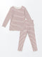 Crew Neck Long Sleeve Striped Baby Girl Pajama Set